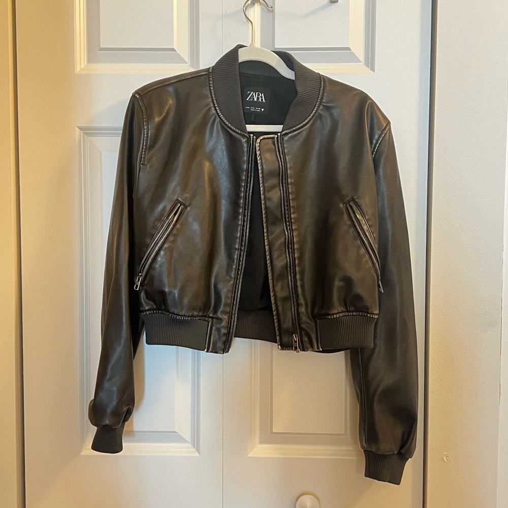 Zara Faux leather bomber jacket
